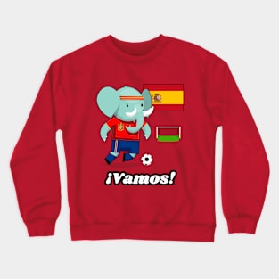 ⚽ Spain Football, Cute Elephant Scores a Goal, ¡Vamos! Team Spirit Crewneck Sweatshirt